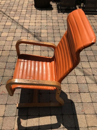 60s Thonet Vinyl Danish Cantilever Highback Bentwood SPACE AGE Mod Lounge Chair