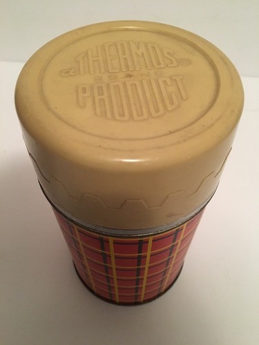 Vintage 1960's Plaid THERMOS Brand Products Red Black Yellow USA