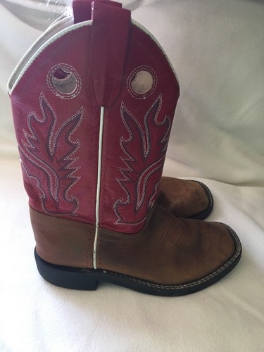 Kids Old West Cowboy Boots Size 13.5 Brown W/red Tops