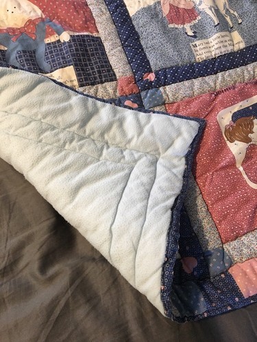 Vintage Hand Made Quilt with Nursery Rhymes Humpty Dumpty Mother Goose Jack Jill