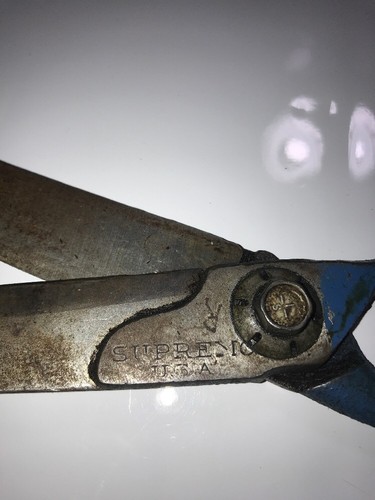 Vintage Supremo Industrial Quality Scissors antique Blue handle USA