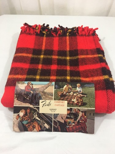 FARIBO Cabin Stadium Blanket Throw USA Fringe Plaid Vtg Cabin