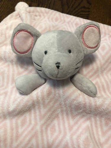 S L Home Gray Mouse Pink Lovey Knotted Corners Geometric Design Security Blanket