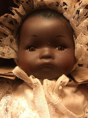 Collectors Handmade Bisque Antique Replica  101/2 Inch Black Baby With Glass Eye