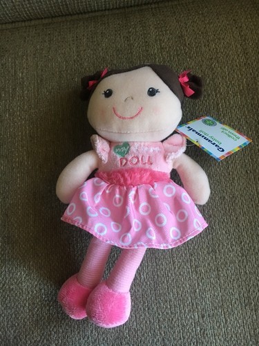 Garanimals Pink Plush My First Doll Baby Girl Brunette Brown Hair Rattle New