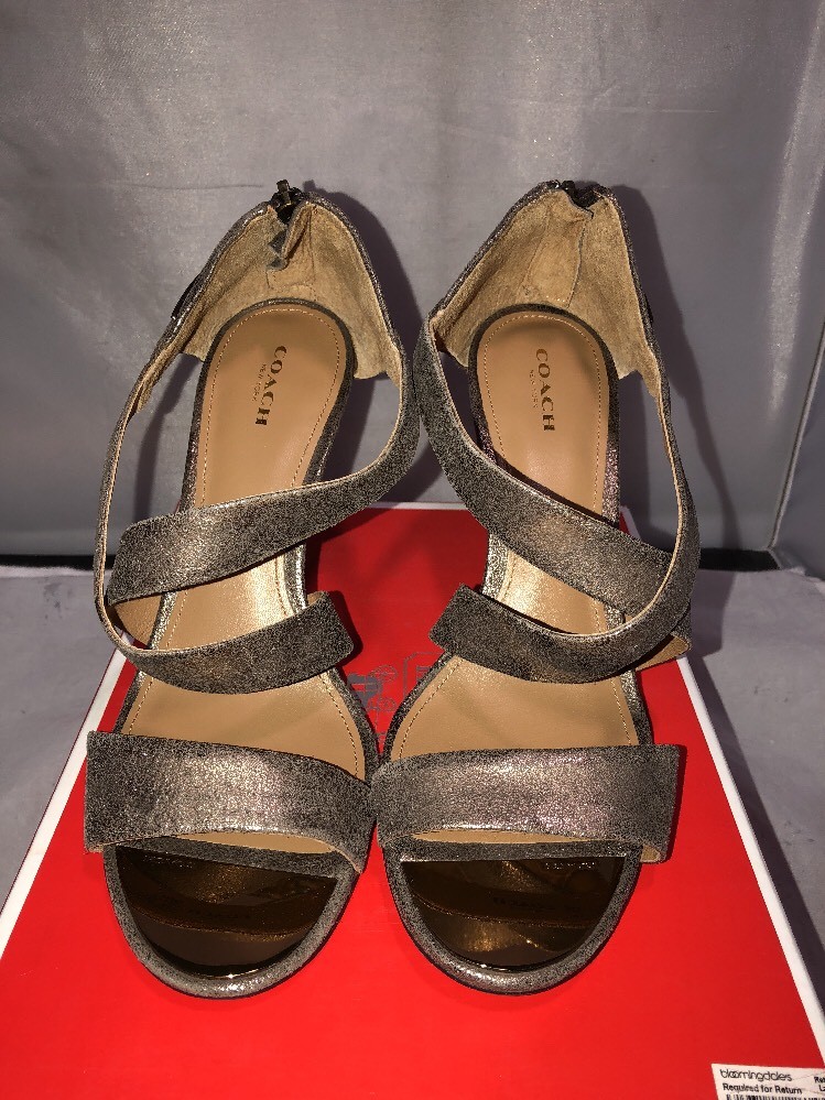 Coach Halsey Heel Sandals Strappy Open Toe Mat Tonal Pewter Silver 9.5