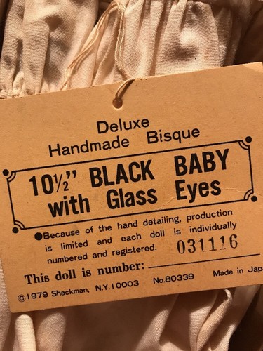 Collectors Handmade Bisque Antique Replica  101/2 Inch Black Baby With Glass Eye