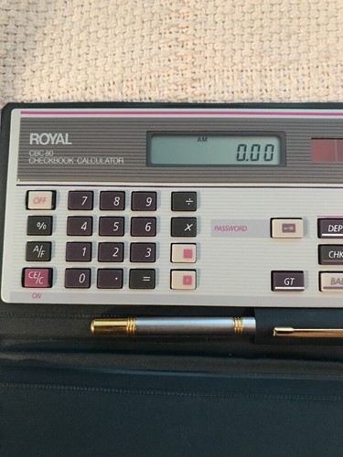Vintage Royal CBC 80 Solar / Battery Checkbook  Calculator Pen Set