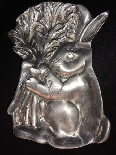 Silver Metal CAST ALUMINUM Bunny Rabbit Carrots Tray Dish 5