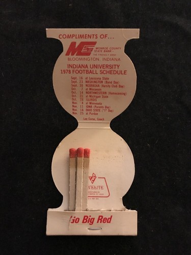 Matchbook Cover - Indiana Hoosiers 1978 schedule Bloomington IN bank Mancave