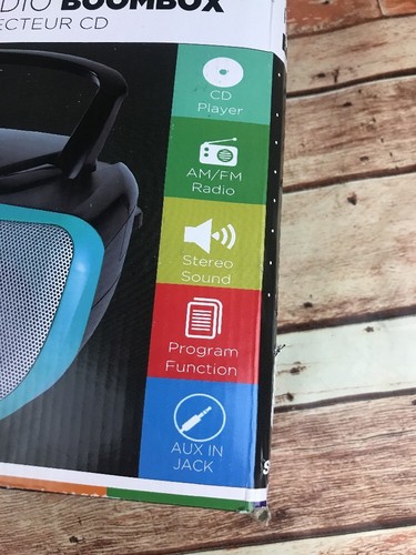 Sylvania Portable CD Player Boom Box with AM/FM Radio Teal Blue iPhone Ipod Jack