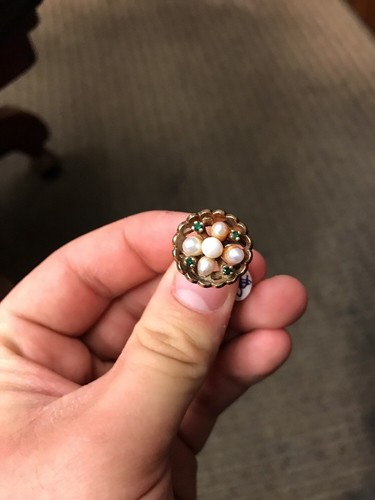 10kt Womens Yellow Gold Pearl And Emerald Ring 6.7 Grams!