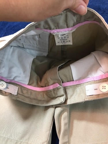 Lands End Khaki Shorts Girls Sz 10 Beige School Uniform  Adjust Waist Tab