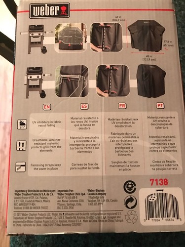 Weber Gas Grill Cover 2 Burner Spirit II 200 Series Water UV Resistant Material