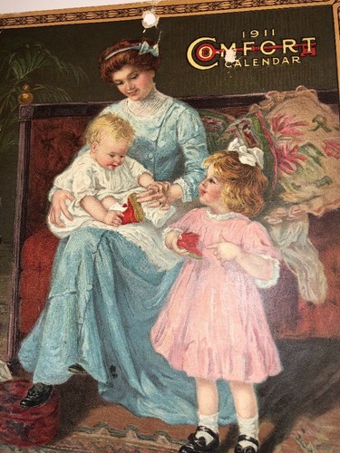 Comfort Shoes 1911 Calendar Sign Mother & Child Nice Litho