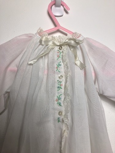 Infant Girl's Bishop Gown Long Dress White Lace Rose Embroidery Soft Pleats EUC