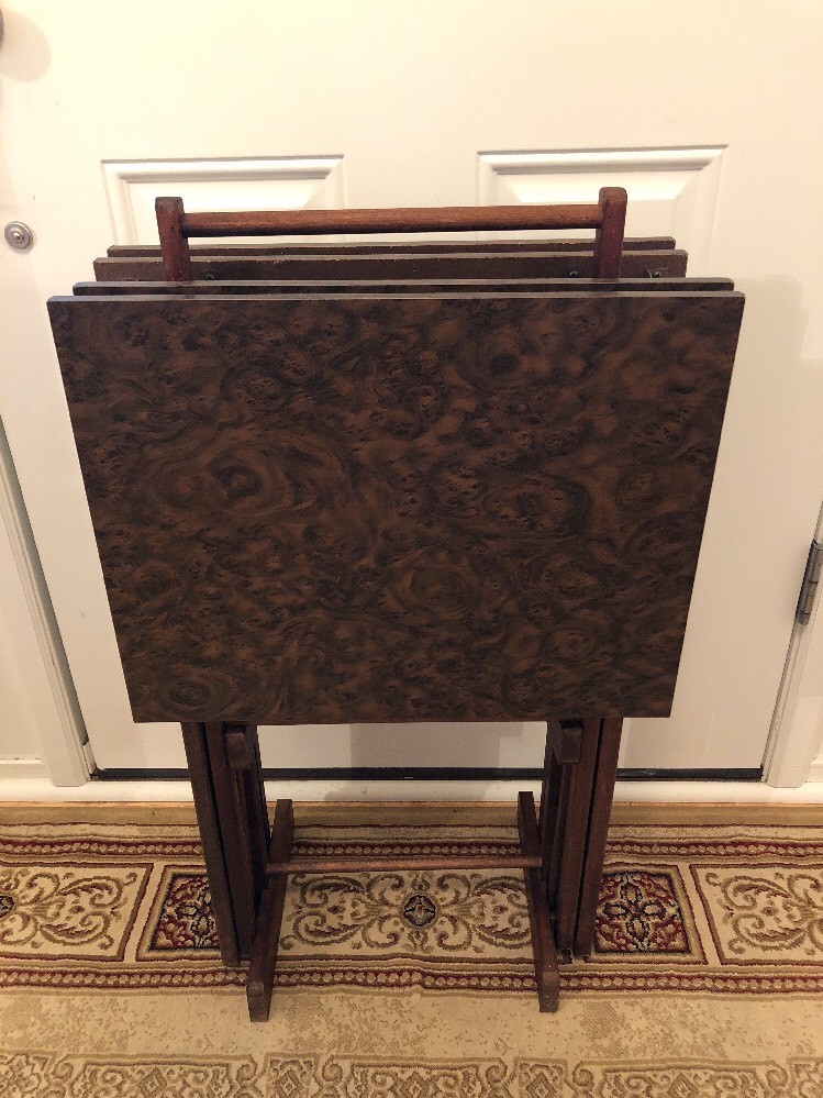Vintage Mid Century Modern Folding Table Set Serving TV Trays Antique Wood