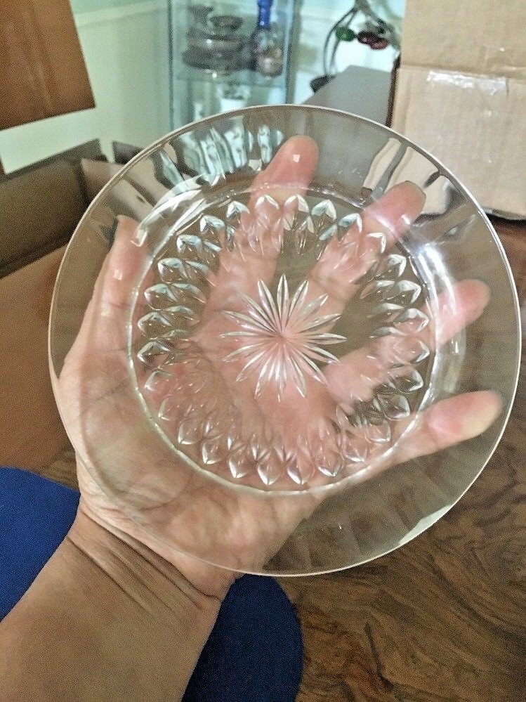 Vintage Clear Crystal small Round Flower Design Plate