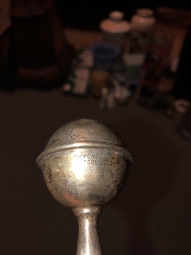 Tiffany & Co. 925 Sterling Silver Baby Rattle Dumbbell 5” Long vintage