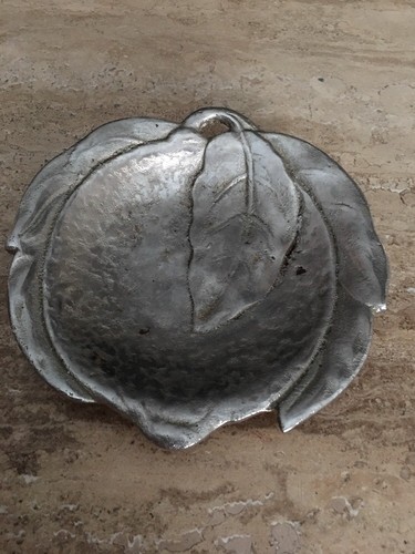 Vintage Silver Cast Iron Leaf Dish