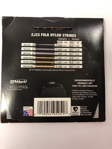 D'Addario EJ33 Ball End Nylon Folk Guitar Strings clear trebles 80/20 basses