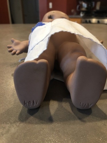 Vintage Black Bisque Kewpie Doll Hand Painted Glass Eyes Dress Moveable Head