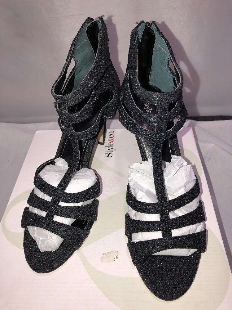 Style & Co. Womens ULANI Canvas Open Toe Special Occasion Black Size 8.5
