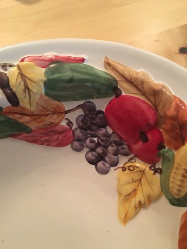 Special Place Serving Bowl Fall Design Pumpkins, Grapes Harvest 10”