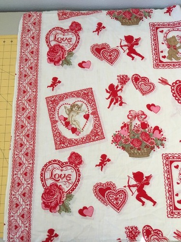 Valentine Fabric VINTAGE HEART Applique  Hankie Cupid Panel Wamsutta