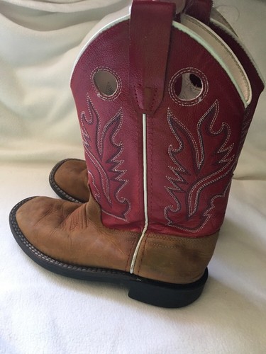 Kids Old West Cowboy Boots Size 13.5 Brown W/red Tops