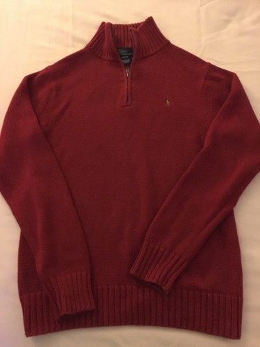 Boys Size Medium 12/14 Ralph Lauren Polo Sweater Red Zip Christmas
