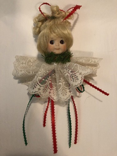 ADORABLE Vintage Googly Eye Doll Head Christmas Ornament Hand-Painted Porcelain