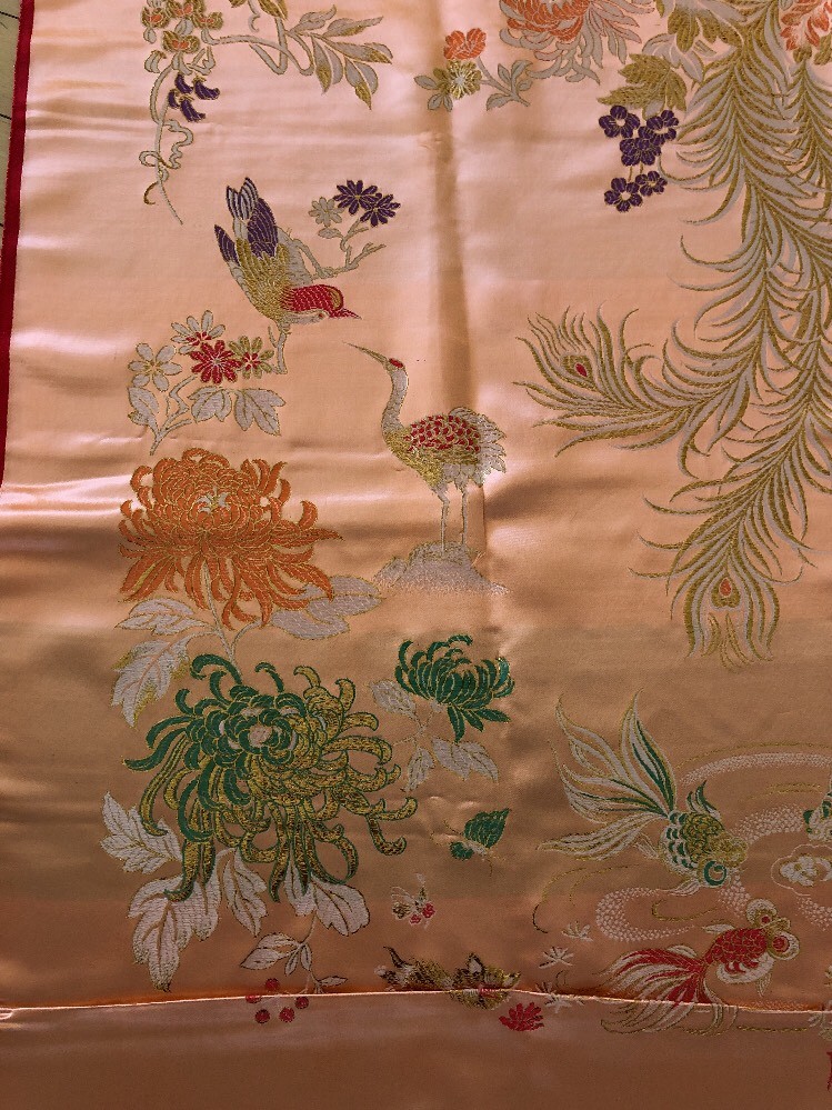 Chinese Signed Peacock Metallic Fabric Panel Textile 53