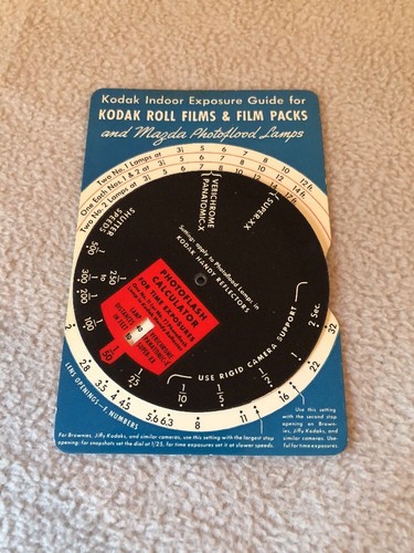 1939 Kodak Indoor Exposure Guide, Eastman Kodak Exposure Calculator, Photography