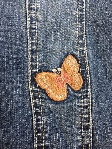 Arizona Girl's Jean Jacket Sz Large Butterflies Button Front Stretch Bling G101