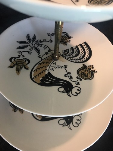 Good Morning Rooster Royal China 3 Tier Serving Plates Plates USA Black Gold