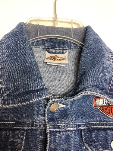 Harley Davidson Motorcycles Denim Coat Logo Jean Jacket Boys Girls 12-14 Sz L