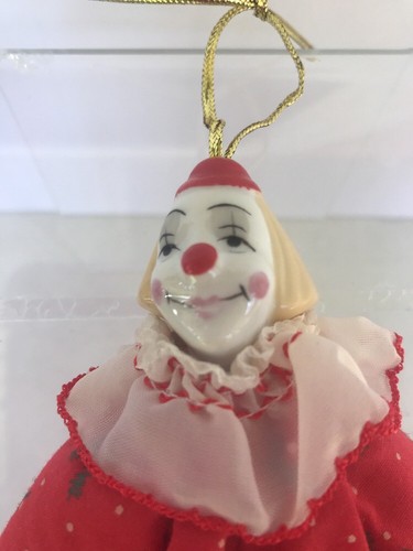 VINTAGE 1985 ENESCO set of 2 clown ornaments porcelain heads 6.5 