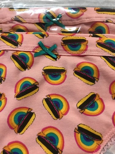 Xhilaration Cotton Bikini Briefs Pink Cheeseburger/Rainbow Large (12-14)Lot of 2