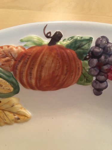 Special Place Serving Bowl Fall Design Pumpkins, Grapes Harvest 10”