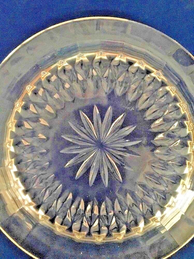 Vintage Clear Crystal small Round Flower Design Plate