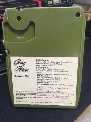 Gary Glitter 8-Track Tape Touch Me UK New Pad/Splice Play Ready Pic Sleeve A+