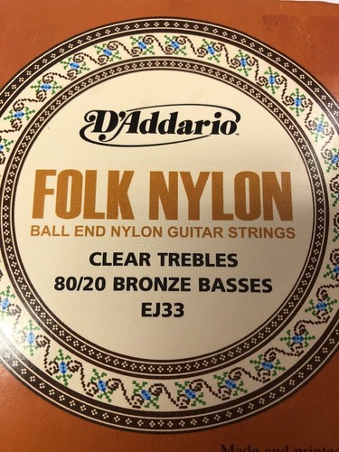 D'Addario EJ33 Ball End Nylon Folk Guitar Strings clear trebles 80/20 basses
