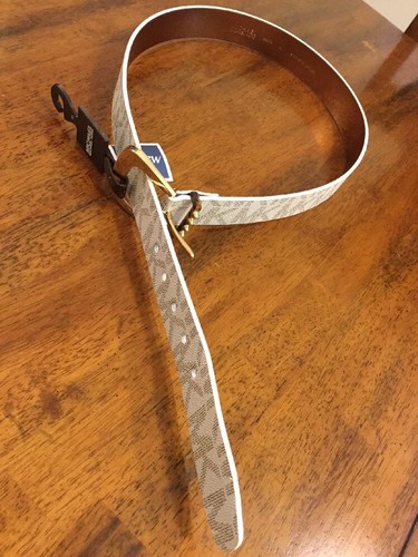 UPC 888698000393 product image for Michael Kors Women Belt White Mk Logo Belt Signature W/gold Buckle Size Xl | upcitemdb.com