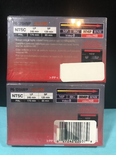 2-Pack Sony video Hi8 HMP Metal Particle Video Tape P6-120HMP. NEW FREE Ship (L)