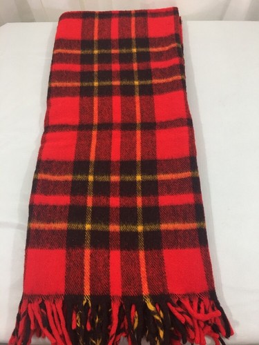 FARIBO Cabin Stadium Blanket Throw USA Fringe Plaid Vtg Cabin