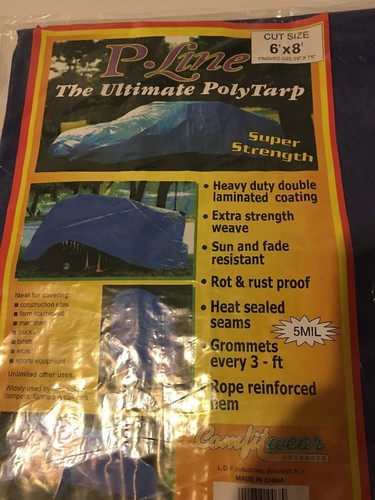 NISP P- Line Poly Tarp 6' x 8' Blue- Super Strength w Grommets