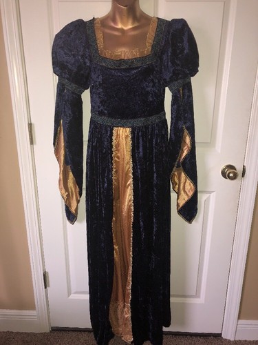 velvet Navy Blue gold RENAISSANCE COSTUME GOWN Woman's Size L (12-14)
