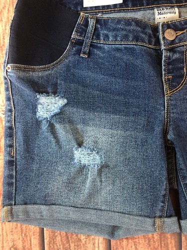 Old Navy Maternity Side Panel Jean Shorts 4 Regular Curvy Profile Distressed