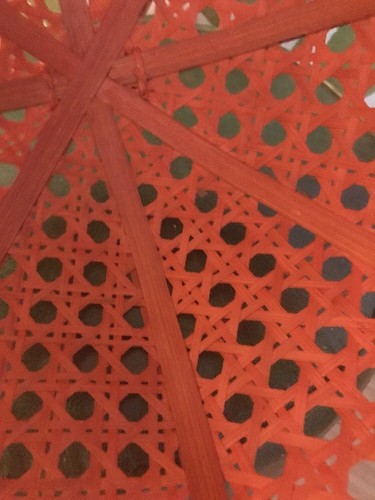 Large Domed Food Cover Rattan Cane Orange Picnic